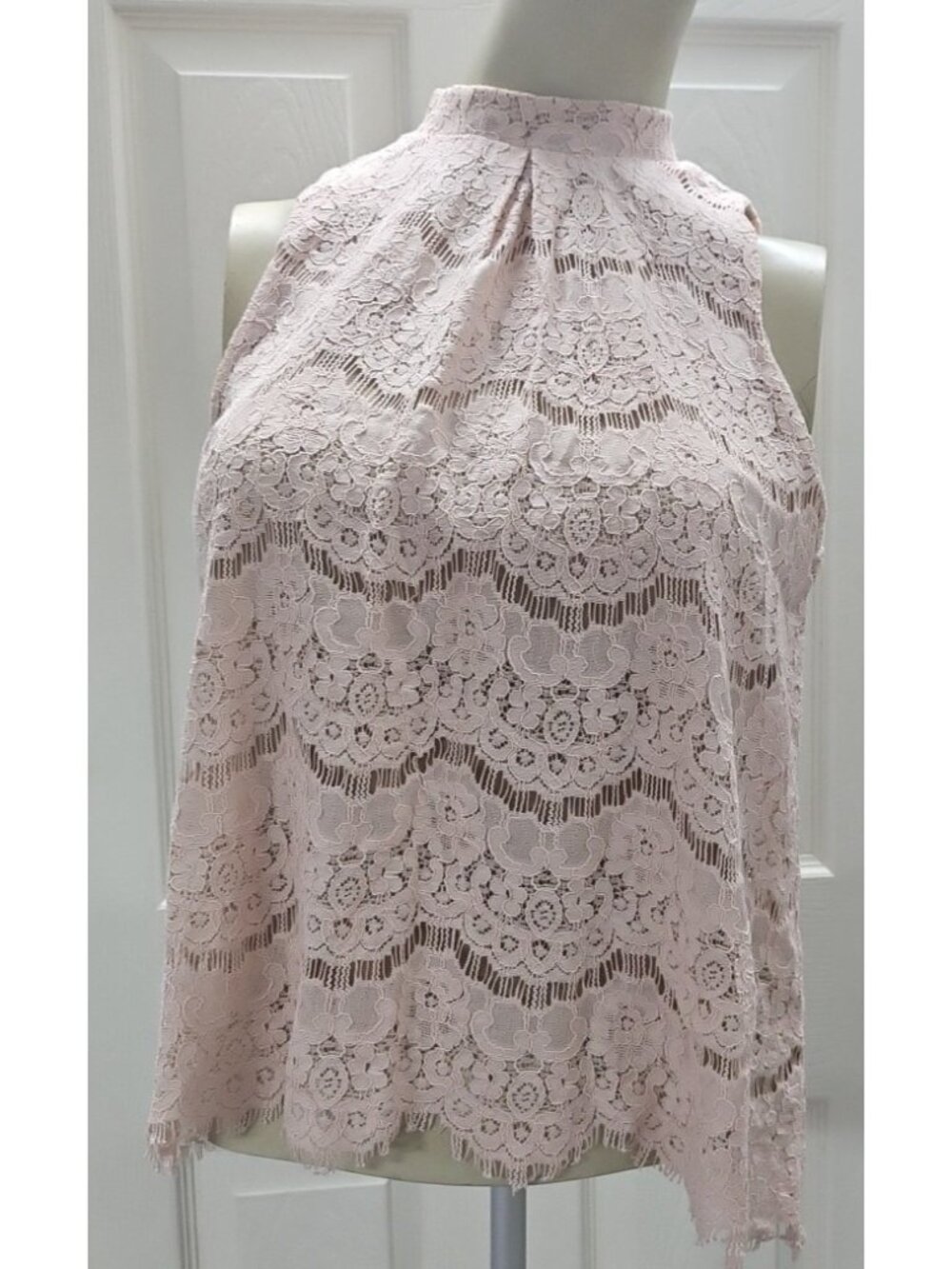 Love Fire Lace Mock Neck Top Small Blush Pink Scalloped Sleeveless Romantic